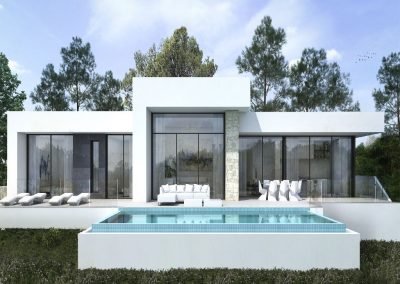 Moderne Neubau Villa in Calpe auf einer Ebene mit Pool und Garten 415.000 €